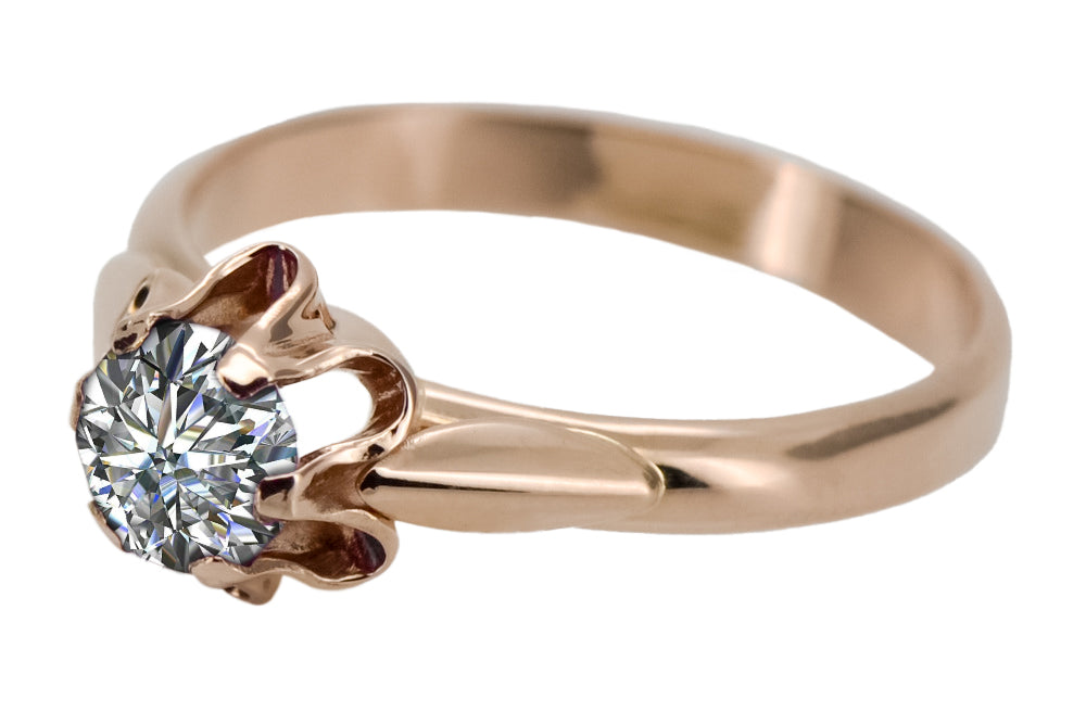 Vintage Zircon Craft Ring in 14K Rose Gold (vrc094r-zi) — close-up of the stone and setting
