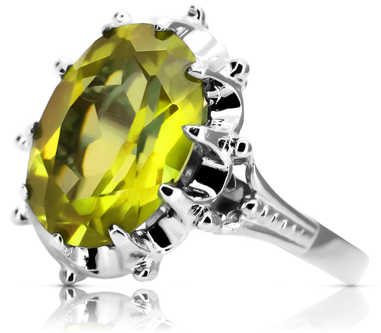 Vintage Yellow Peridot Ring in Sterling Silver (vrc079s-yp) — full view of the piece