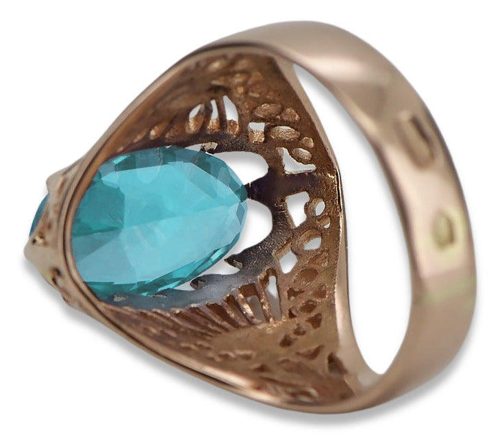Vintage Aquamarine Ring in 14K Rose Gold (vrc020r-aq) — close-up of the stone and setting