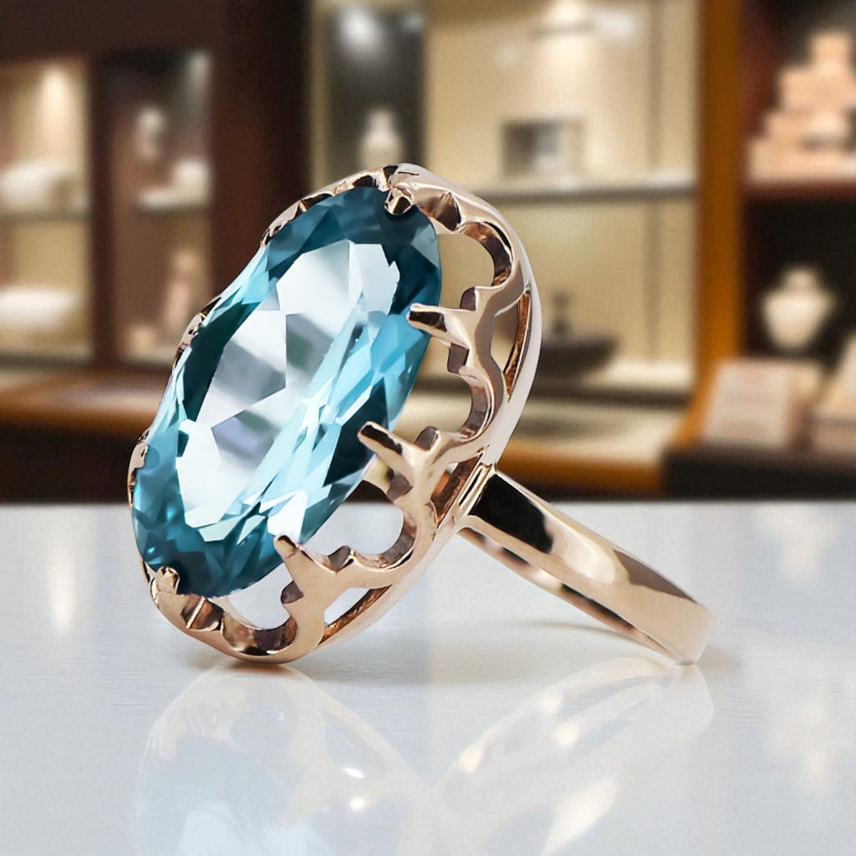 Vintage Aquamarine Ring in 14K Rose Gold (vrc253r-aq)