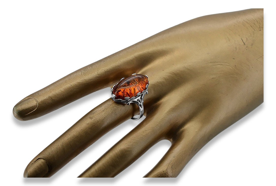 Vintage Amber Unique Ring in Rose Gold-Plated Sterling Silver (vrab052s) — side view showing the setting