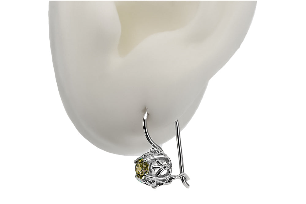 Vintage Yellow Peridot Earrings in Rose Gold-Plated Sterling Silver (vec145s-yp) — full view of the piece