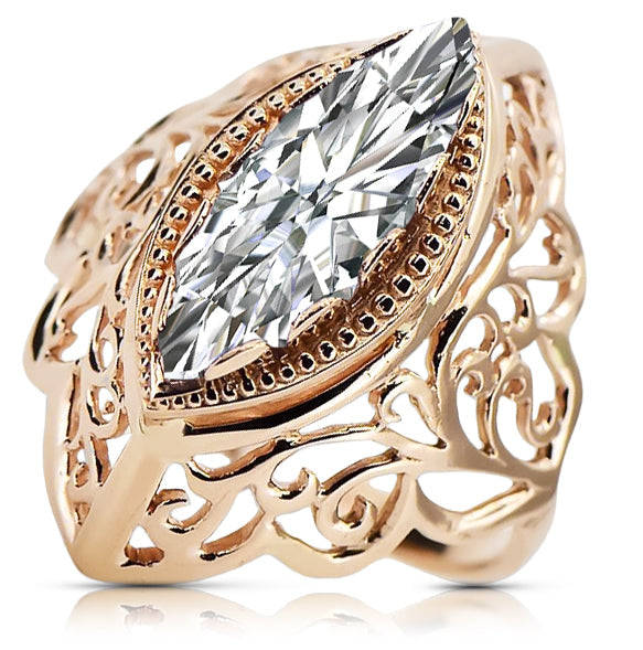 Vintage Zircon Ring in 14K Rose Gold (vrc017r-zi) — worn on the hand, showing profile