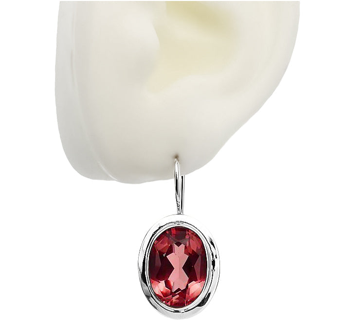 Vintage Ruby Earrings in Sterling Silver (vec114s-rb) — side view showing the setting