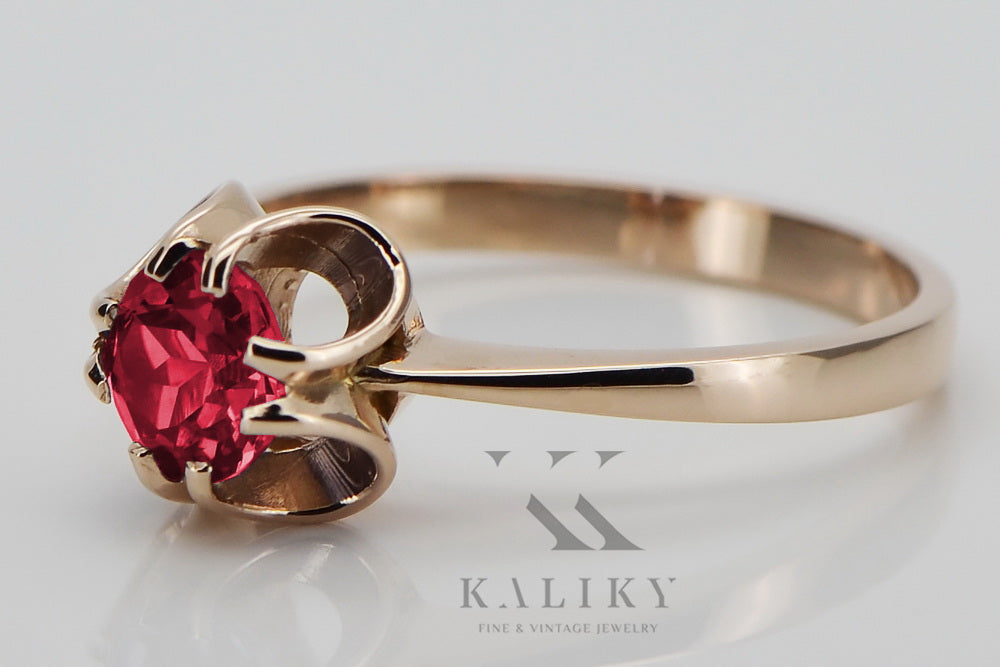 Vintage Ruby Ring in 14K Rose Gold (vrc348r-rb) — close-up of the hallmark on the inner band