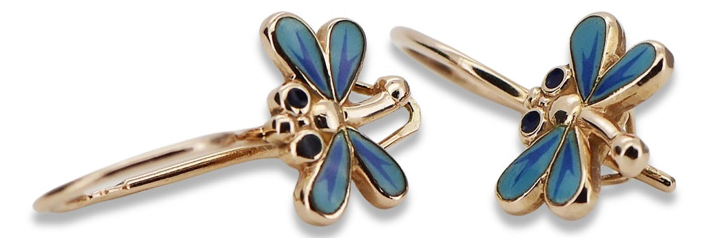 Vintage Dragonfly Earrings in 14K Rose Gold (ven153) — worn on the hand, showing profile