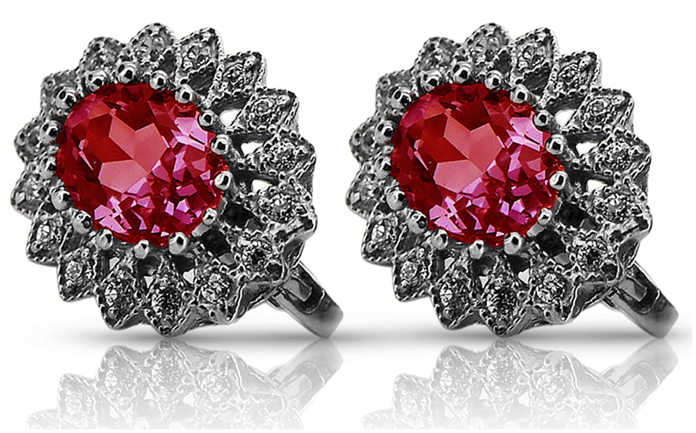Vintage Ruby Earrings in 14K White Gold (vec125w-rb) — full view of the piece