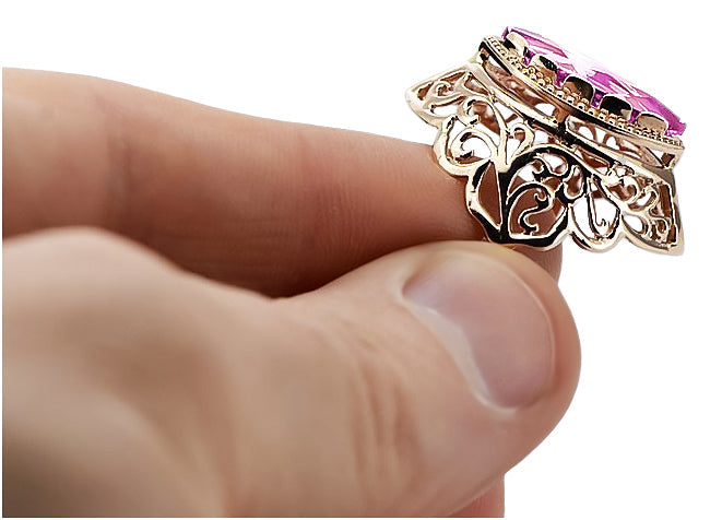 Vintage Amethyst Craft Ring in 14K Rose Gold (vrc017r-am) — close-up of the hallmark on the inner band