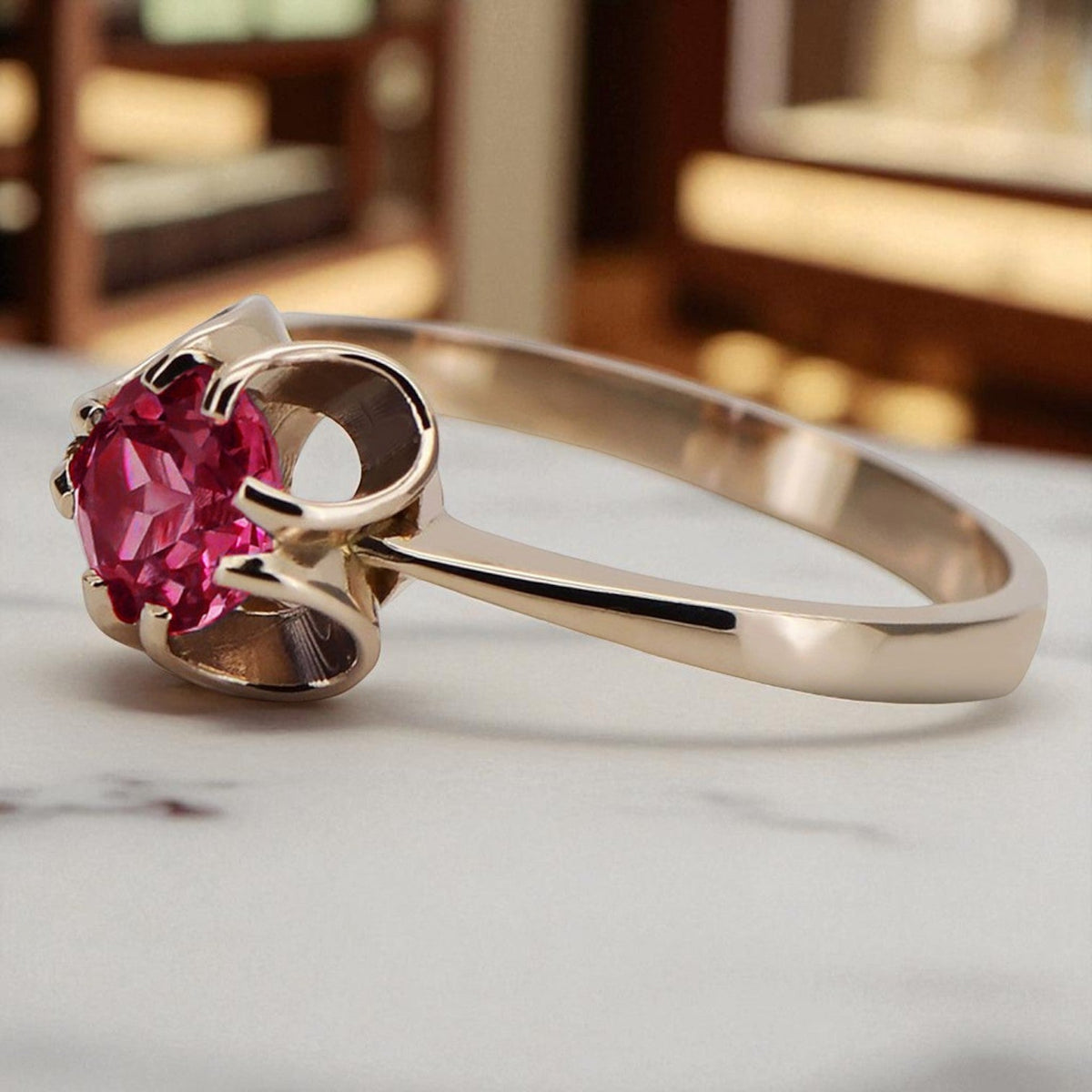 Vintage Ruby Ring in 14K Rose Gold (vrc348r-rb)