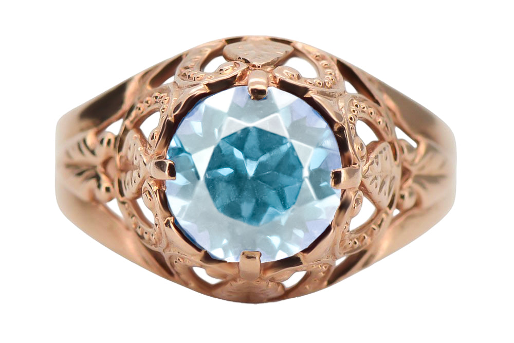 Vintage Aquamarine Ring in 14K Rose Gold (vrc080r-aq) — close-up of the hallmark on the inner band