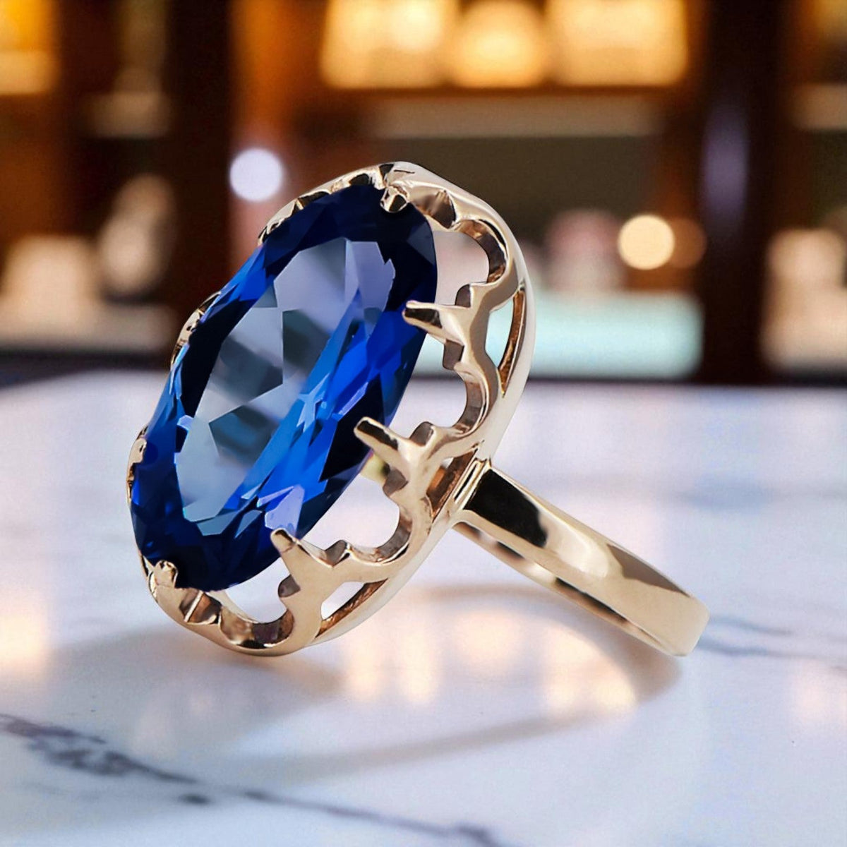 Vintage Sapphire Ring in 14K Rose Gold (vrc253r-sp)