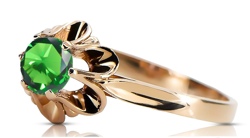 Vintage Emerald Ring in 14K Rose Gold (vrc004r-em) — worn on the neckline, showing the drape