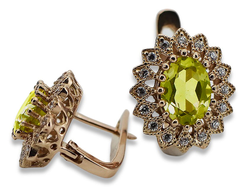 Vintage Yellow Peridot Earrings in 14K Rose Gold (vec125r-yp) — close-up of the hallmark on the inner band