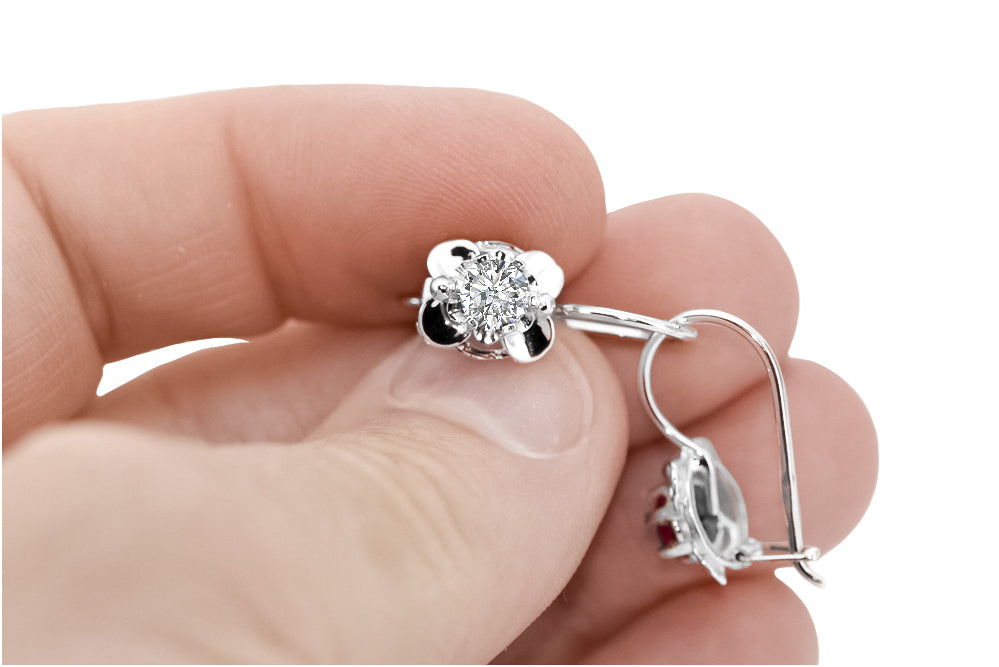 Vintage Zircon Cubic Earrings in Sterling Silver (vec116s-zi) — side view showing the setting
