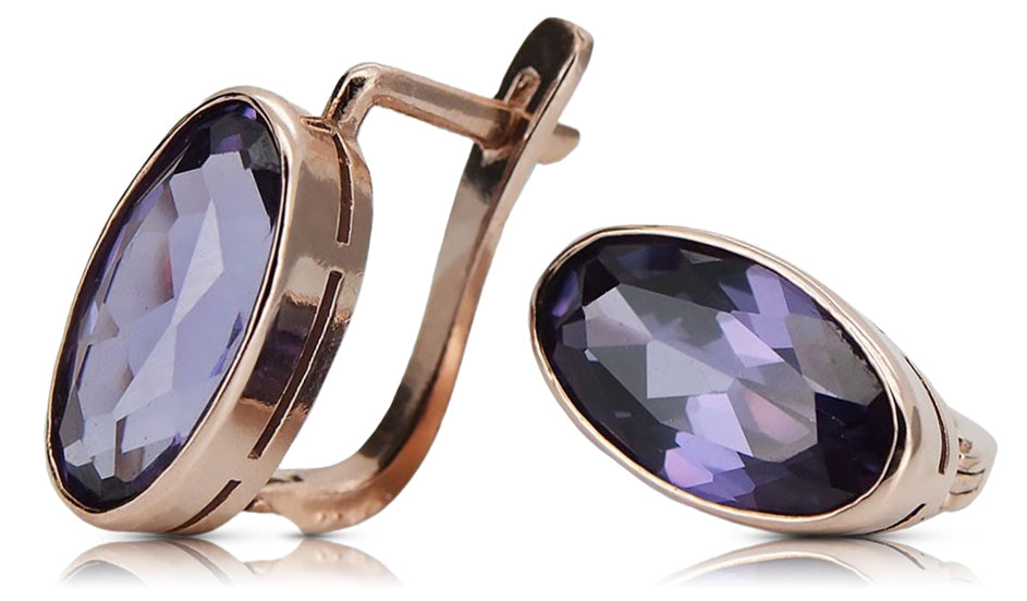 Vintage Alexandrite Earrings in 14K Rose Gold (vec001r-ax) — full view of the piece