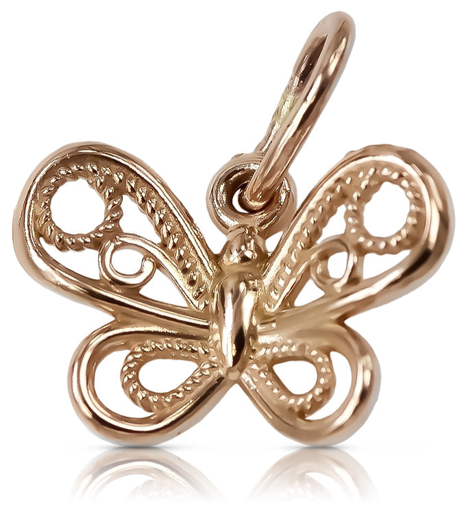 Vintage Butterfly Pendant in 14K Rose Gold (vpn062) — close-up of the stone and setting