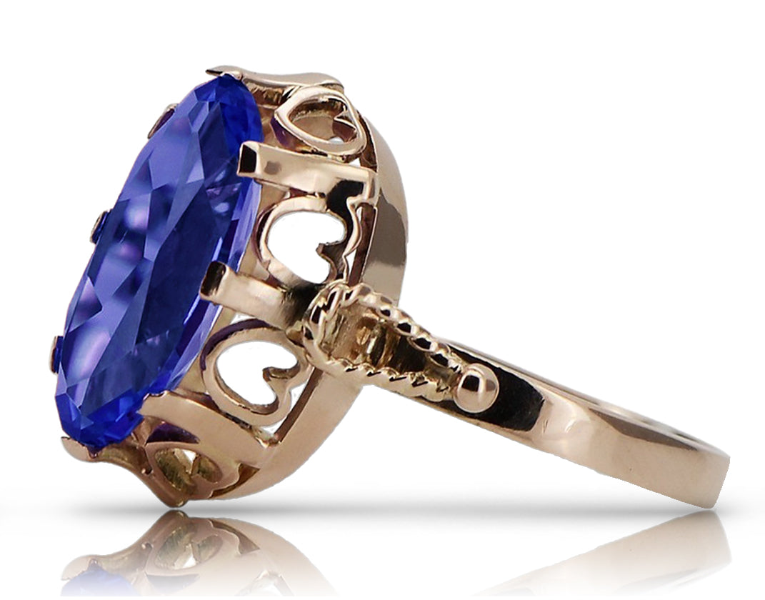 Vintage Sapphire Ring in 14K Rose Gold (vrc134r-sp) — side view showing the setting