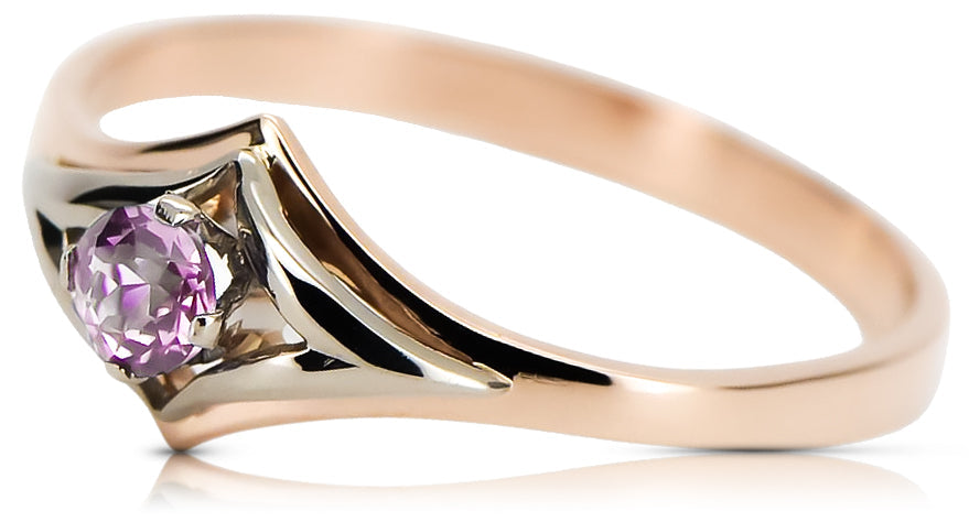 Vintage Amethyst Craft Ring in 14K Rose Gold (vrc351r-am) — worn on the neckline, showing the drape