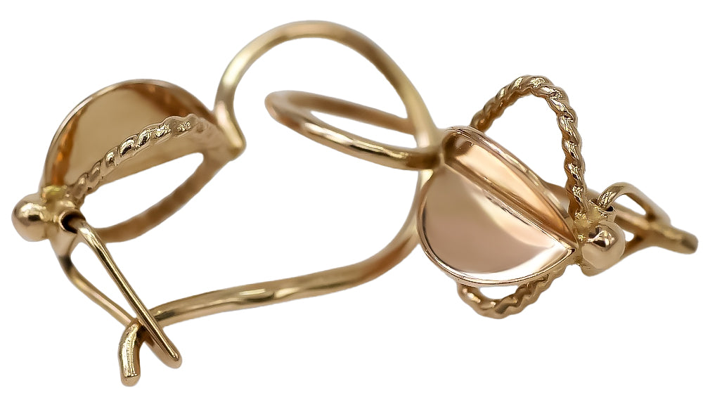 Vintage Leaves Earrings in 14K Rose Gold (ven068) — side view showing the setting