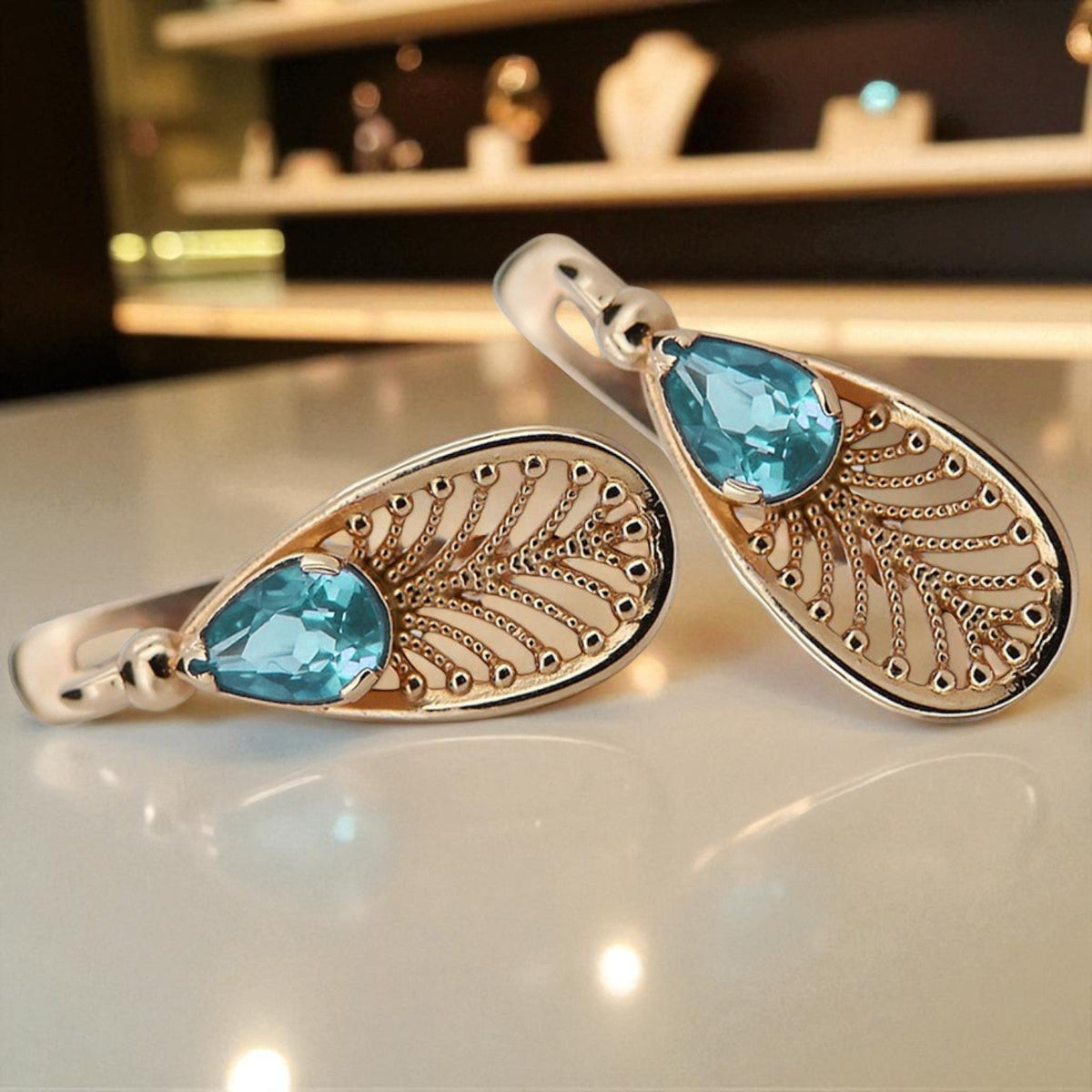 Vintage Aquamarine Earrings in 14K Rose Gold (vec067r-aq)