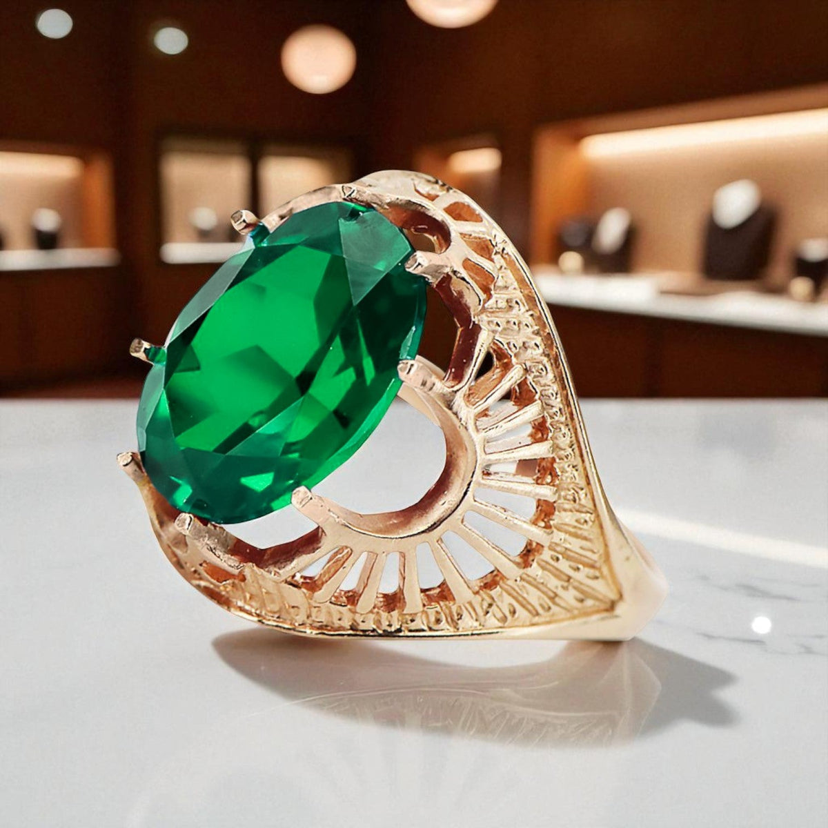 Vintage Emerald Ring in 14K Rose Gold (vrc003r-em)
