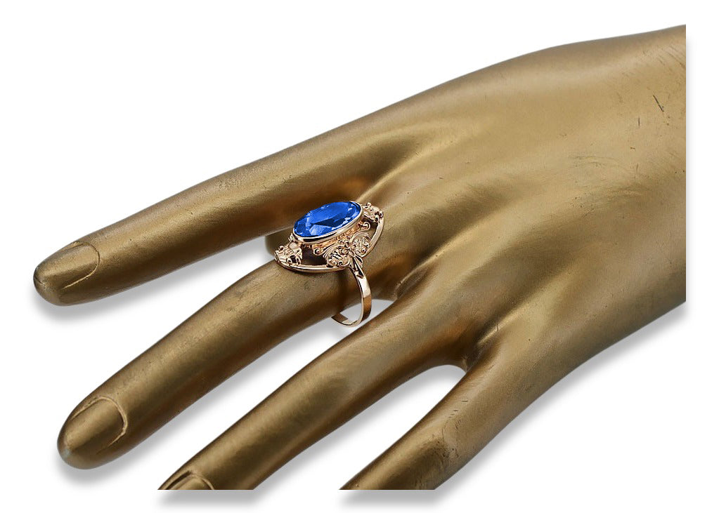 Vintage Sapphire Ring in 14K Rose Gold (vrc014r-sp) — close-up of the stone and setting