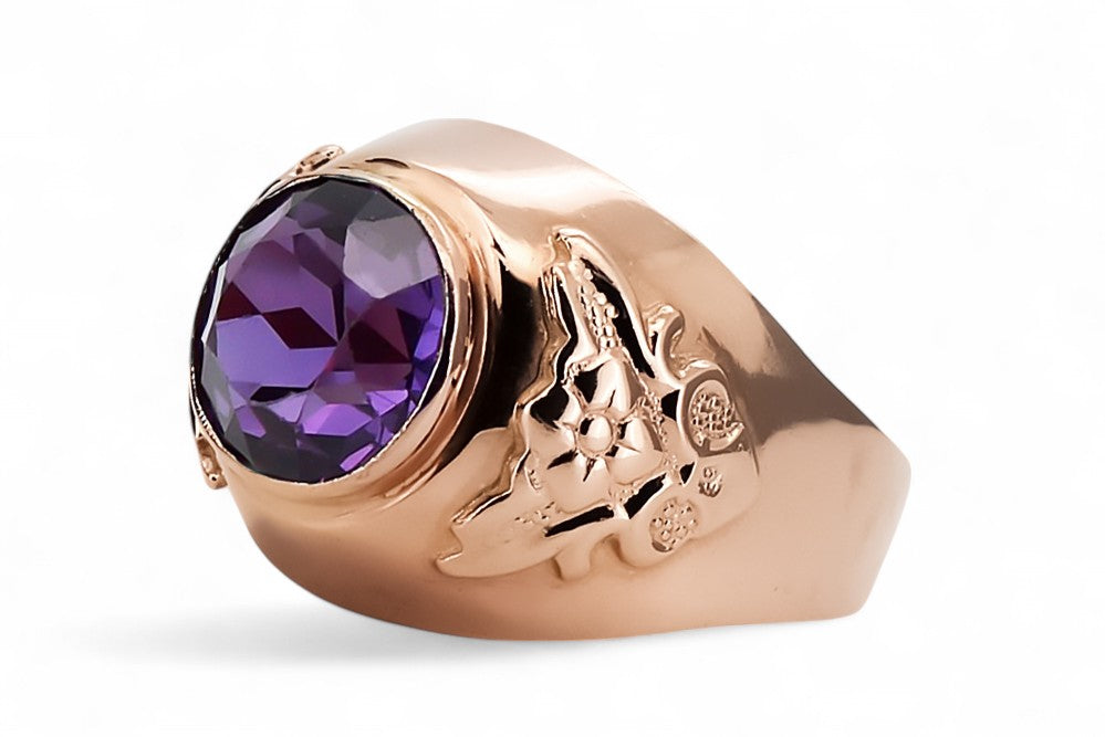 Vintage Alexandrite Ring in 14K Rose Gold (vrc078r-ax) — side view showing the setting