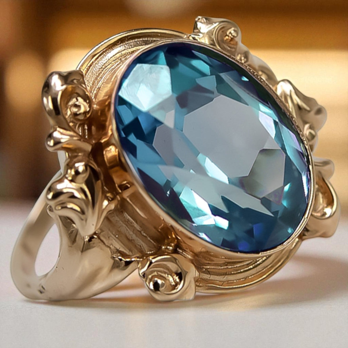 Vintage Aquamarine Ring in 14K Rose Gold (vrc100r-aq)