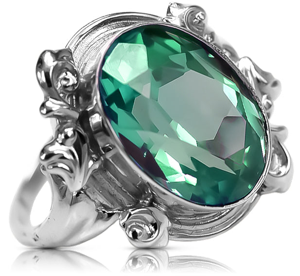 Vintage Emerald Oval Ring in Sterling Silver (vrc100s-em) — close-up of the hallmark on the inner band