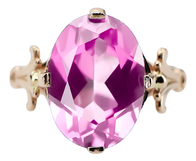 Vintage Amethyst Craft Ring in 14K Rose Gold (vrc369r-am) — close-up of the stone and setting