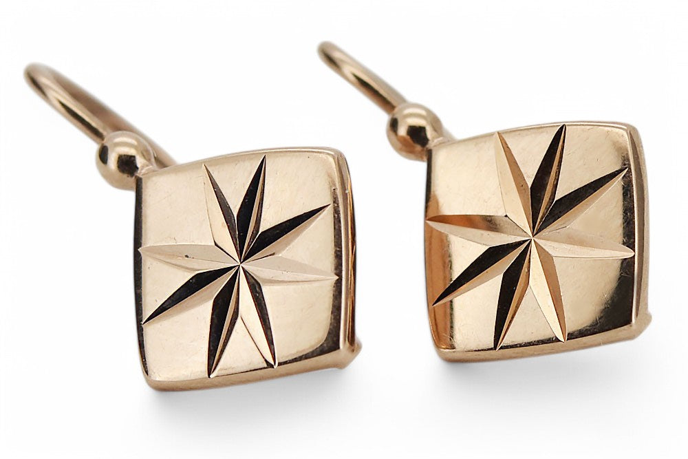 Vintage Square Earrings in 14K Rose Gold (ven049) — full view of the piece