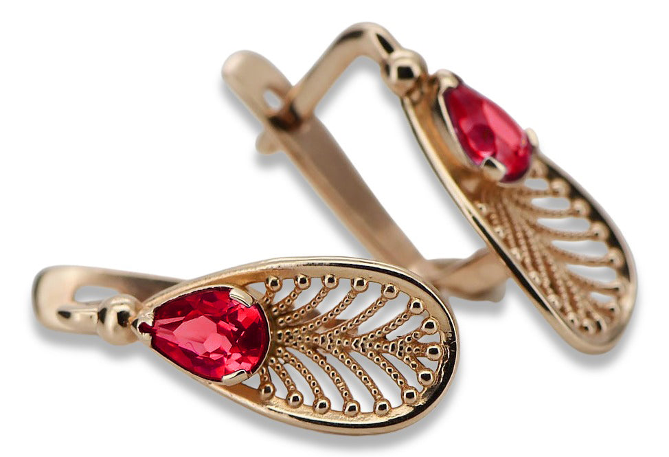 Vintage Ruby Earrings in 14K Rose Gold (vec067r-rb) — full view of the piece