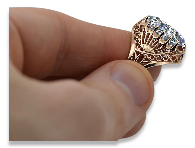 Vintage Zircon Ring in 14K Rose Gold (vrc020r-zi) — worn on the neckline, showing the drape