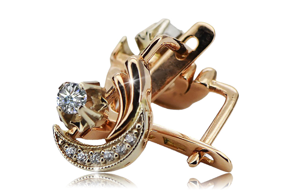 Vintage Zircon Earrings in 14K Rose & White Gold (vec093rw-zi) — back view with the clasp