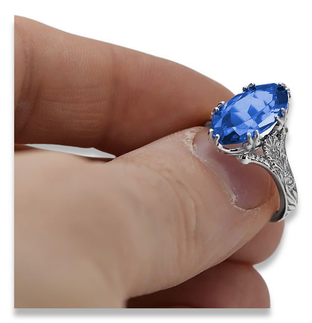 Vintage Sapphire Ring in Sterling Silver (vrc084s-sp) — side view showing the setting