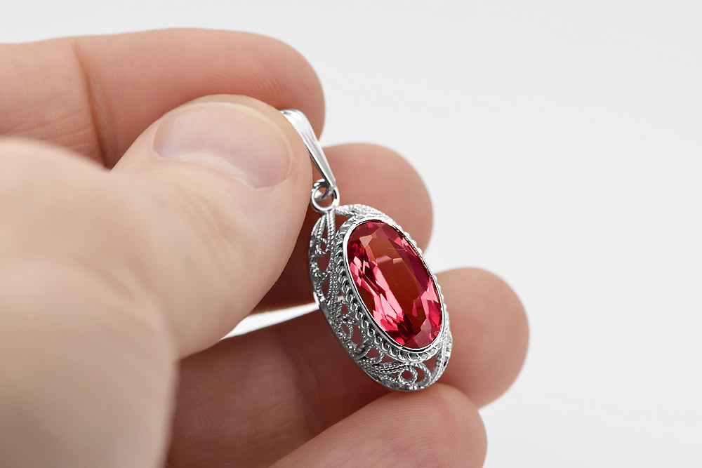Vintage Ruby Pendant in Sterling Silver (vpc014s-rb) — side view showing the setting