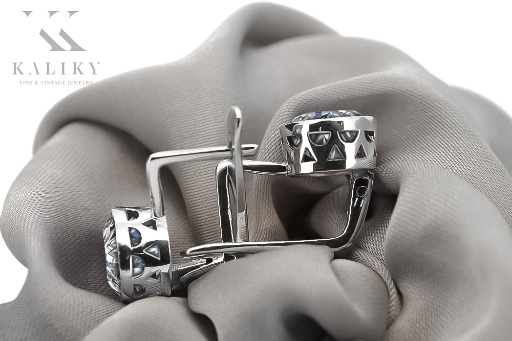 Vintage Zircon Earrings in Sterling Silver (vec107s-zi) — full view of the piece