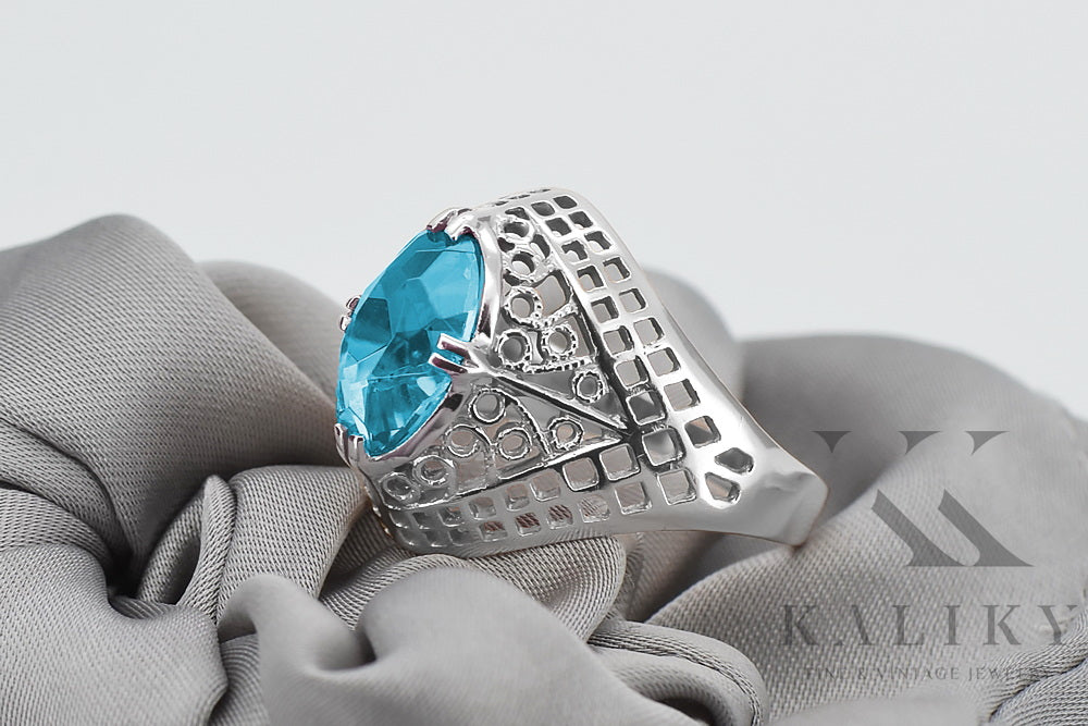 Vintage Aquamarine Ring in Sterling Silver (vrc030s-aq) — side view showing the setting