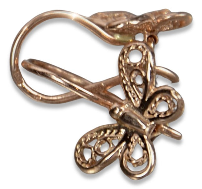 Vintage Butterfly Earrings in 14K Rose Gold (ven173) — close-up of the hallmark on the inner band