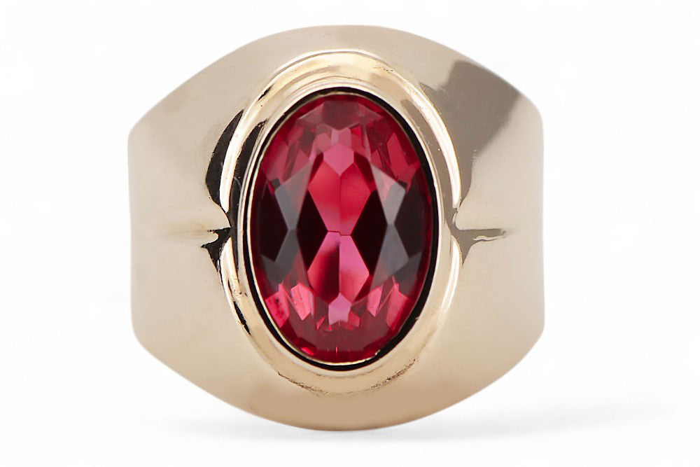 Vintage Ruby Ring in 14K Rose Gold (vrc296r-rb) — close-up of the stone and setting