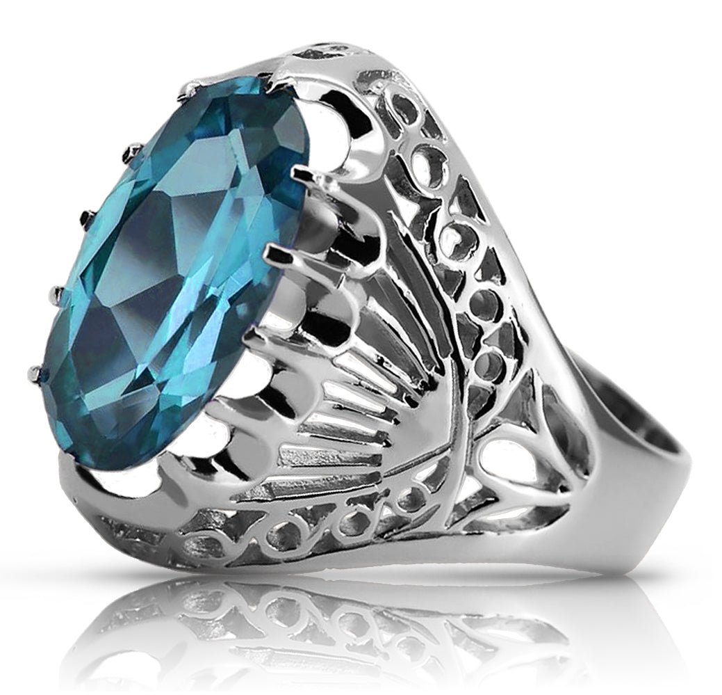 Vintage Aquamarine Ring in Sterling Silver (vrc020s-aq)