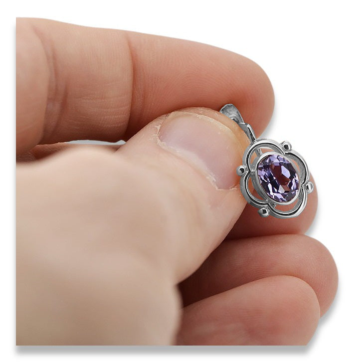 Vintage Alexandrite Earrings in Sterling Silver (vec033s-ax) — back view with the clasp