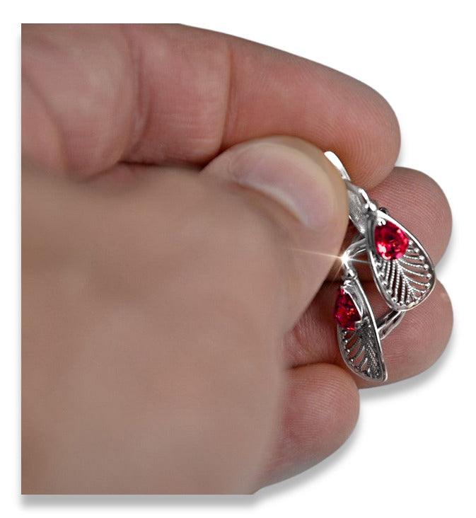 Vintage Ruby Earrings in Sterling Silver (vec067s-rb) — close-up of the hallmark on the inner band