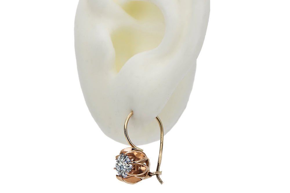 Vintage Zircon Earrings in 14K Rose Gold (vec062r-zi) — side view showing the setting