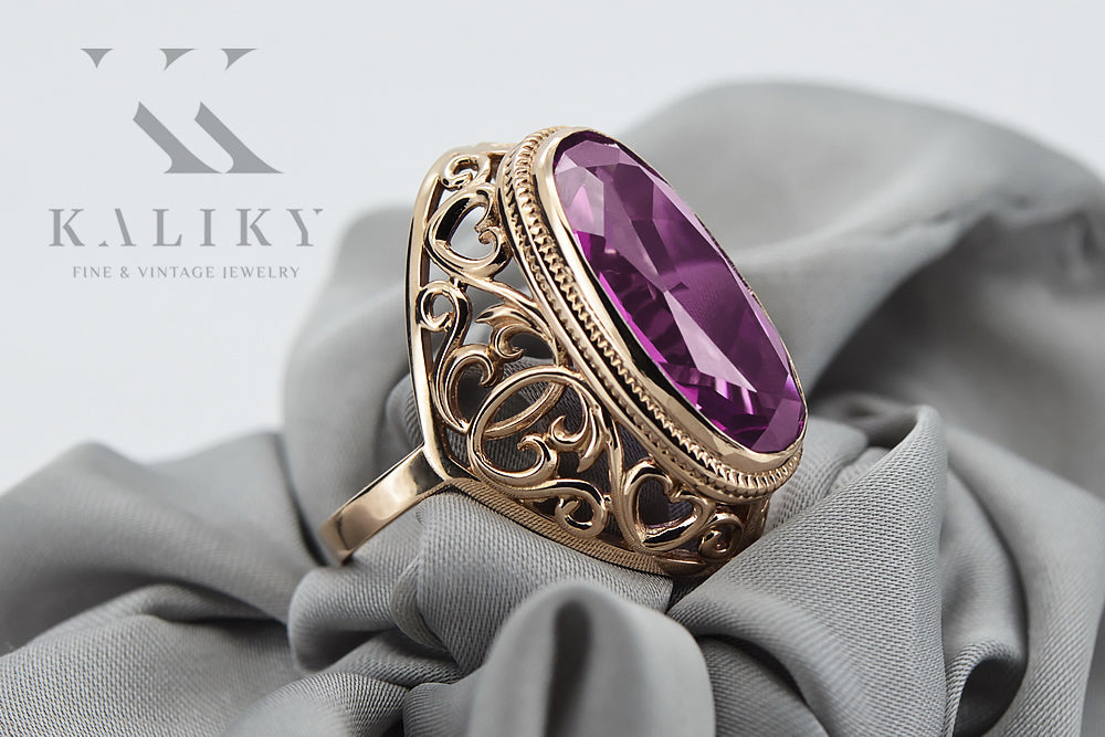 Vintage Amethyst Ring in 14K Rose Gold (vrc184r-am) — side view showing the setting