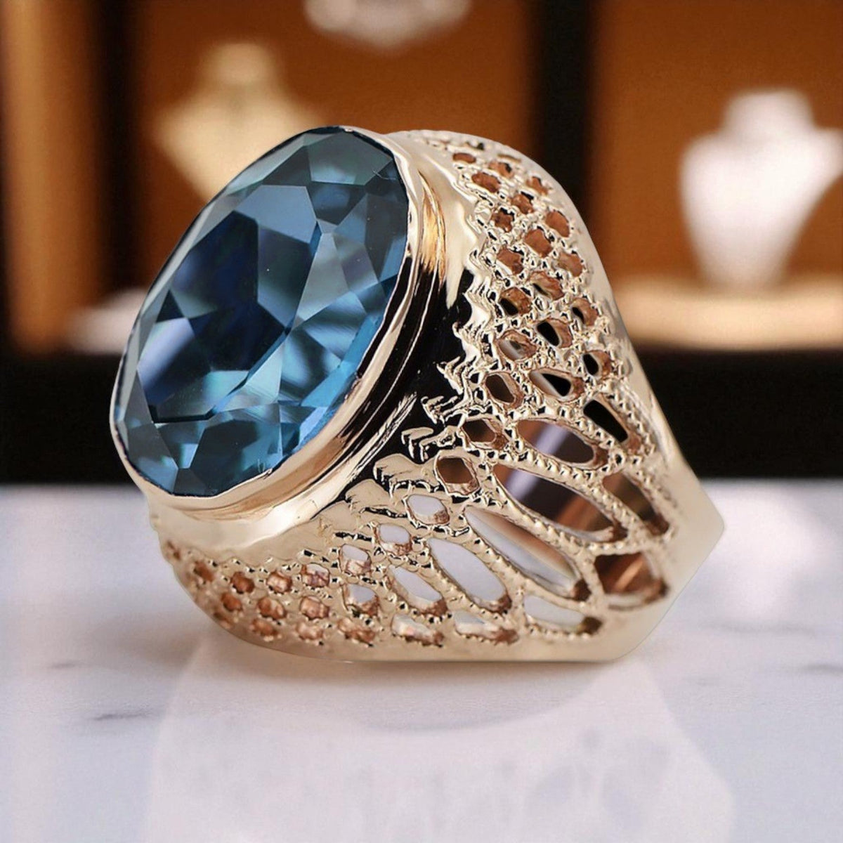 Vintage Aquamarine Ring in Rose Gold-Plated Sterling Silver (vrc089rp-aq)