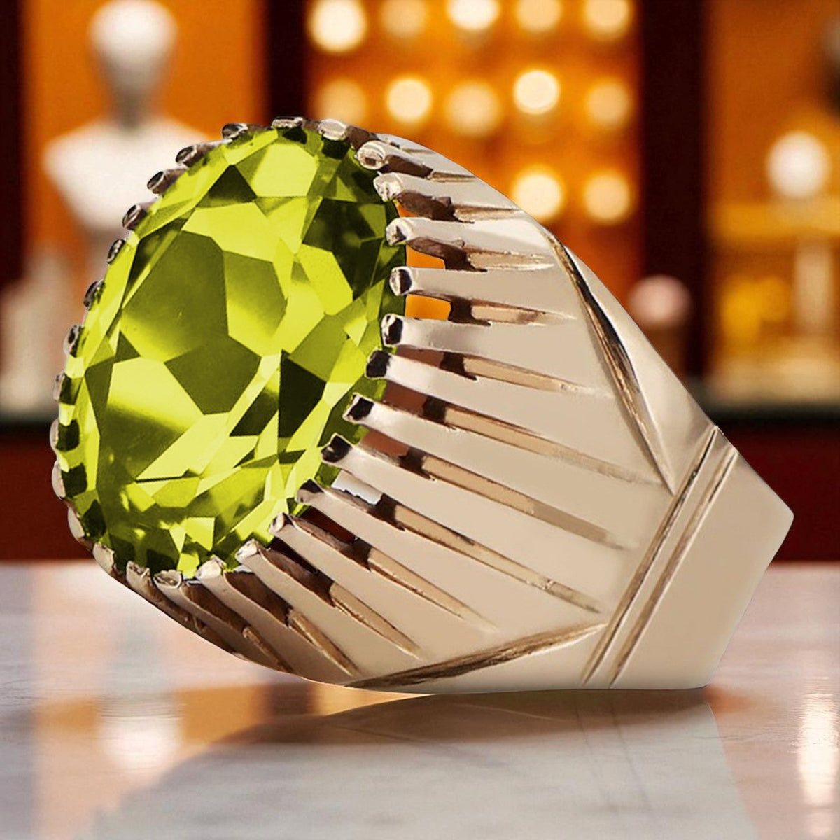 Vintage Yellow Peridot Ring in 14K Rose Gold (vrc048r-yp)