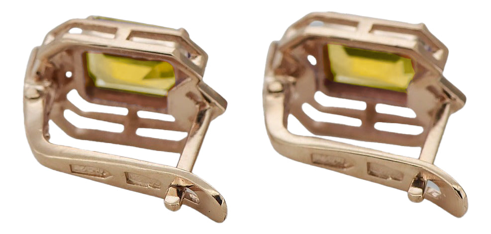 Vintage Yellow Peridot Diamonds Craft Earrings in 14K Rose Gold (vec020r-yp) — close-up of the hallmark on the inner band