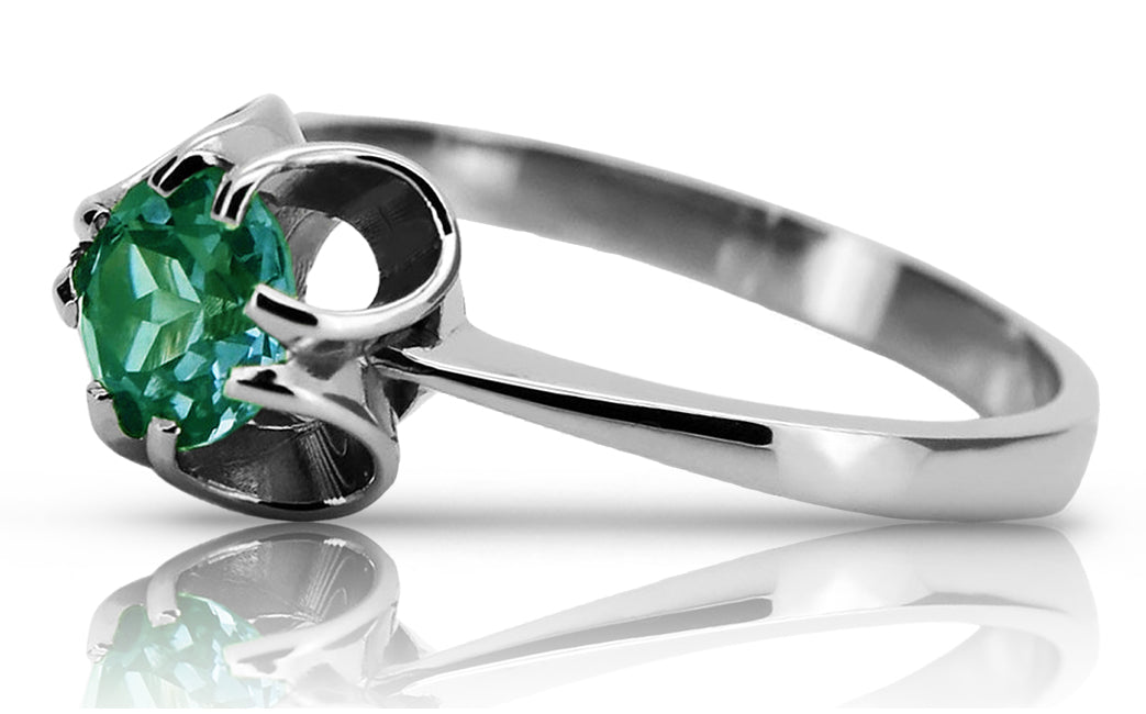 Vintage Emerald Ring in Sterling Silver (vrc348s-em) — full view of the piece