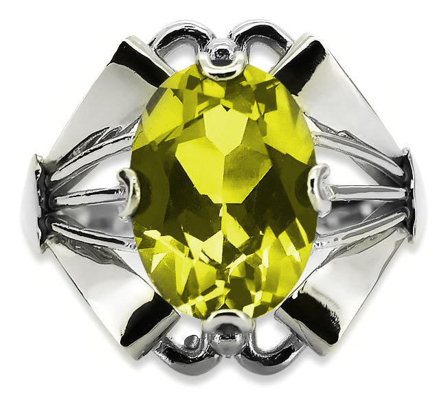Vintage Yellow Peridot Ring in Sterling Silver (vrc015s-yp) — worn on the hand, showing profile